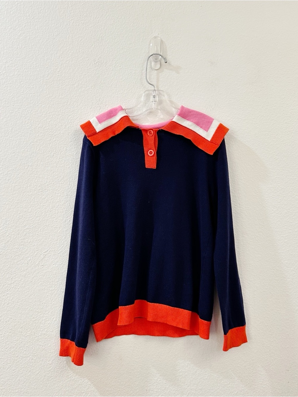 Tucker + Tate Navy Knit Polo Lightweight Sweater Sailor Pink Red Collar Size 7